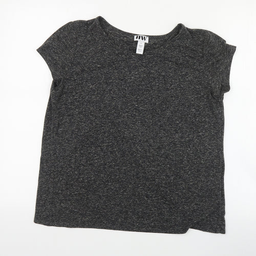 MW Womens Grey  Polyester Basic T-Shirt Size M Round Neck - Slit back