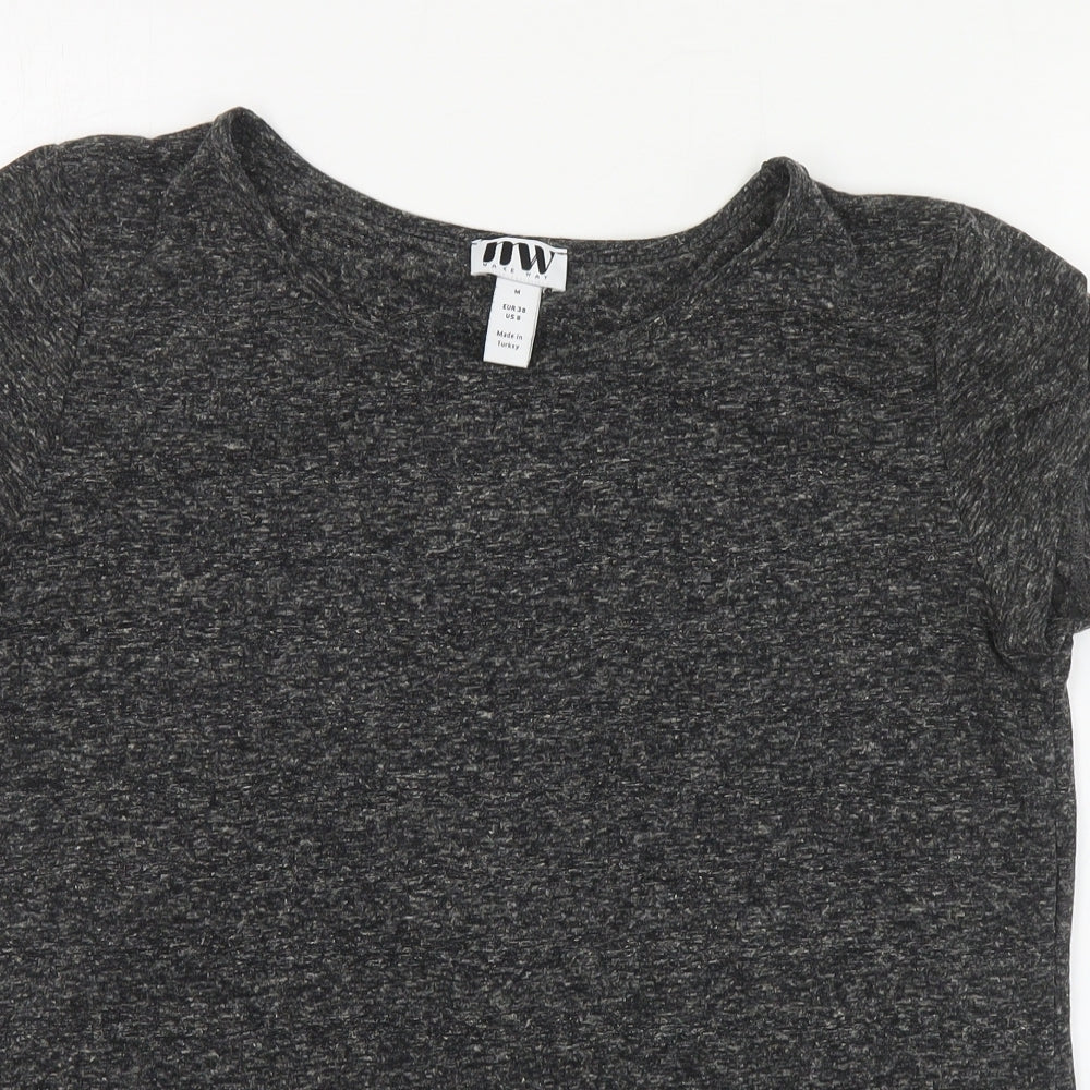 MW Womens Grey  Polyester Basic T-Shirt Size M Round Neck - Slit back