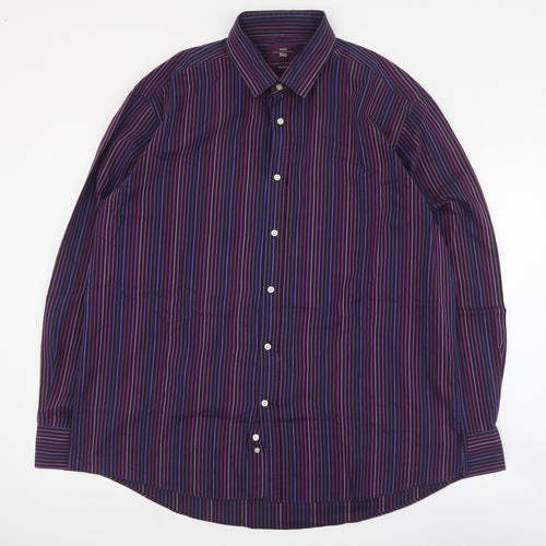 Moss Mens Purple Striped Cotton  Dress Shirt Size 17.5 Collared Button