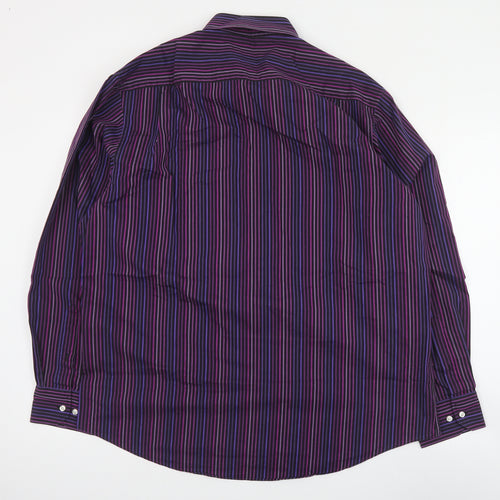 Moss Mens Purple Striped Cotton  Dress Shirt Size 17.5 Collared Button