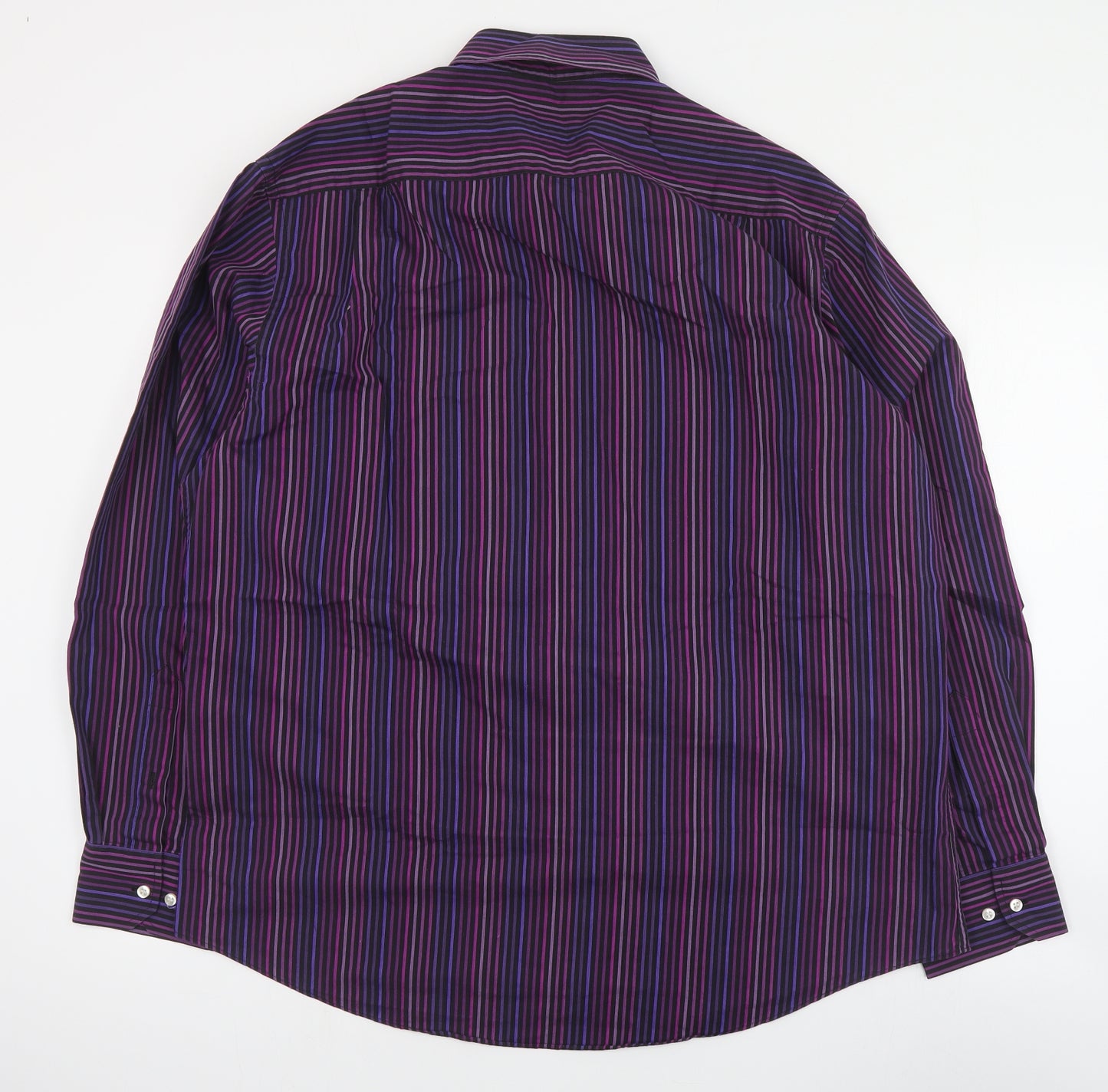 Moss Mens Purple Striped Cotton  Dress Shirt Size 17.5 Collared Button