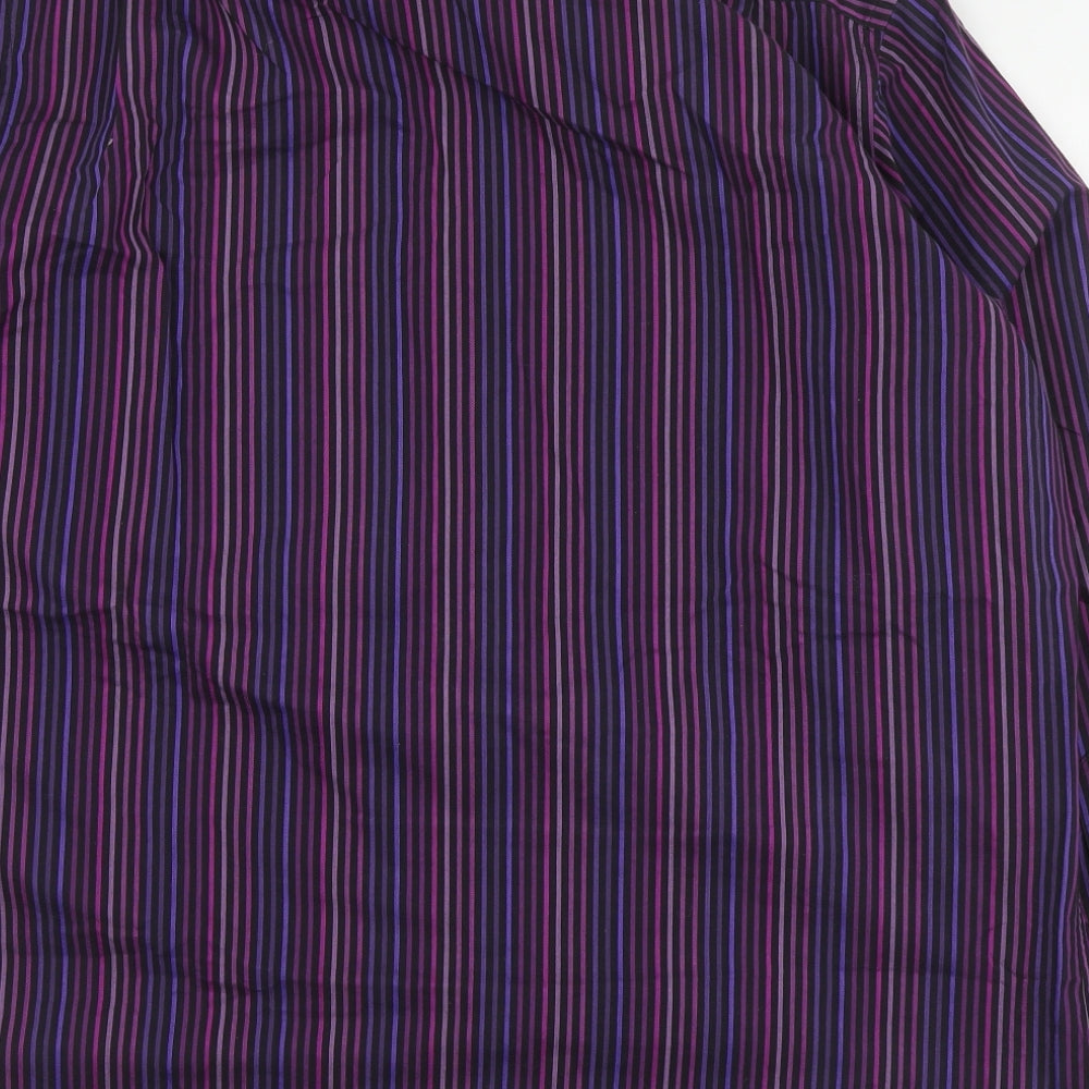 Moss Mens Purple Striped Cotton  Dress Shirt Size 17.5 Collared Button