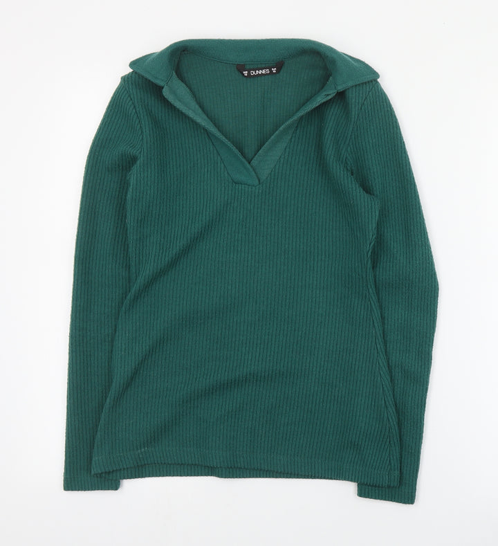 Dunnes Stores Womens Green V-Neck  Polyester Pullover Jumper Size XS
