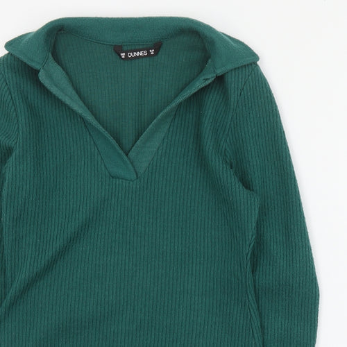 Dunnes Stores Womens Green V-Neck  Polyester Pullover Jumper Size XS