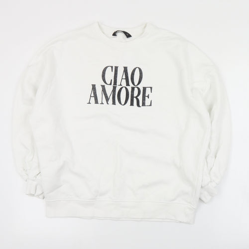 F&F Womens White  Cotton Pullover Sweatshirt Size 8  Pullover