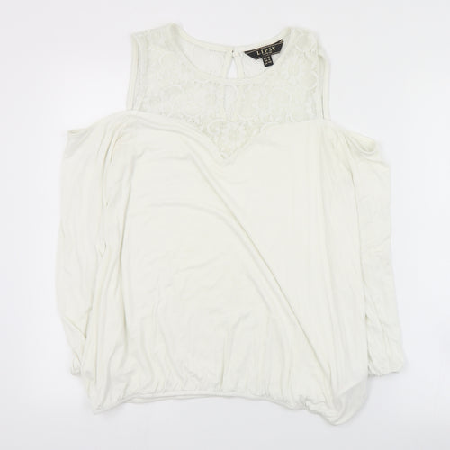 Lipsy Womens Ivory  Viscose Basic Blouse Size 12 Round Neck