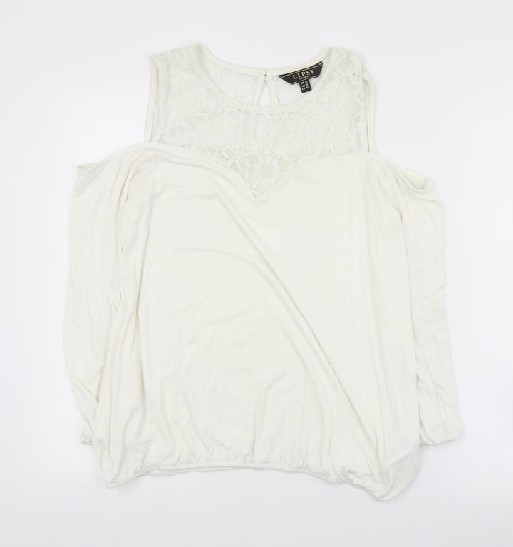 Lipsy Womens Ivory Viscose Basic Blouse Size 12 Round Neck