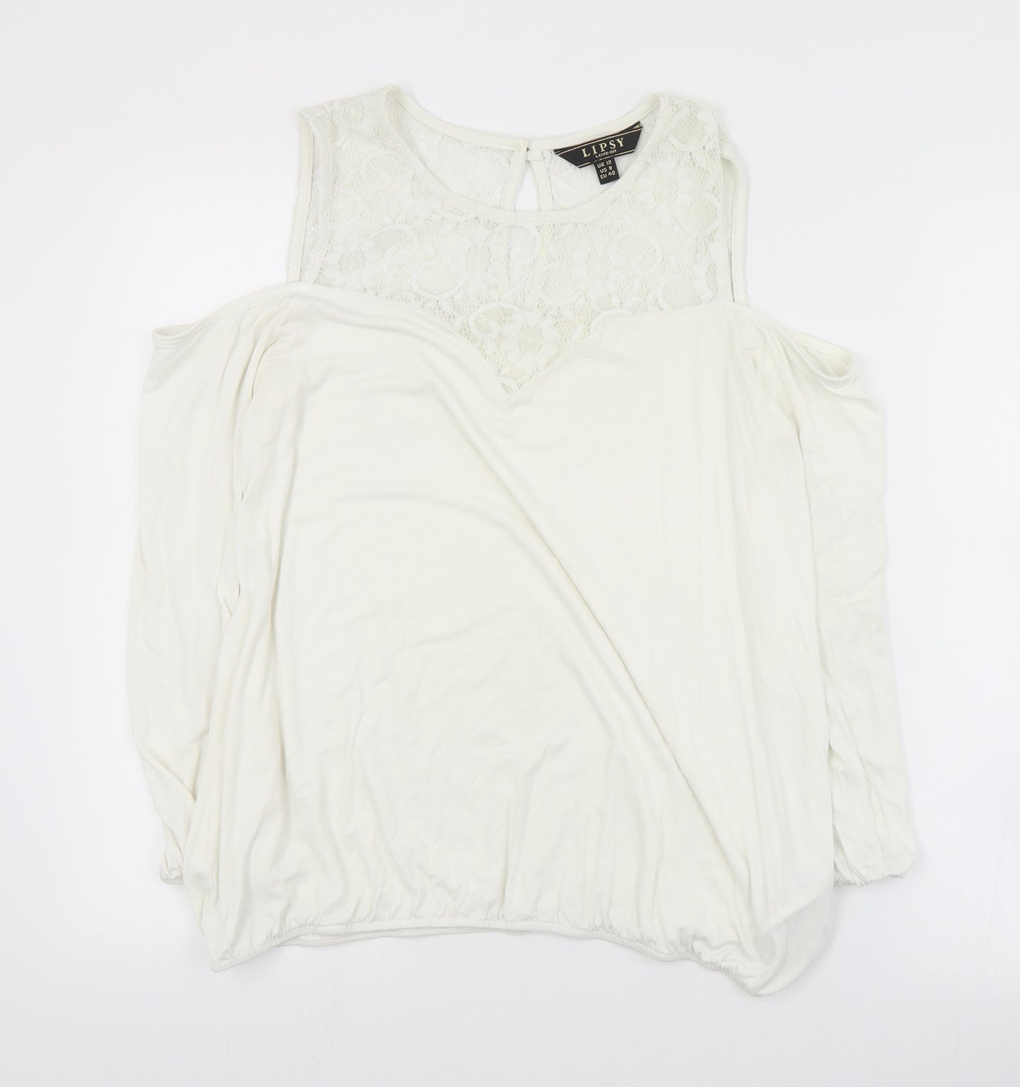 Lipsy Womens Ivory  Viscose Basic Blouse Size 12 Round Neck