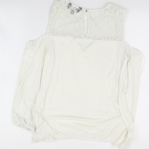 Lipsy Womens Ivory  Viscose Basic Blouse Size 12 Round Neck