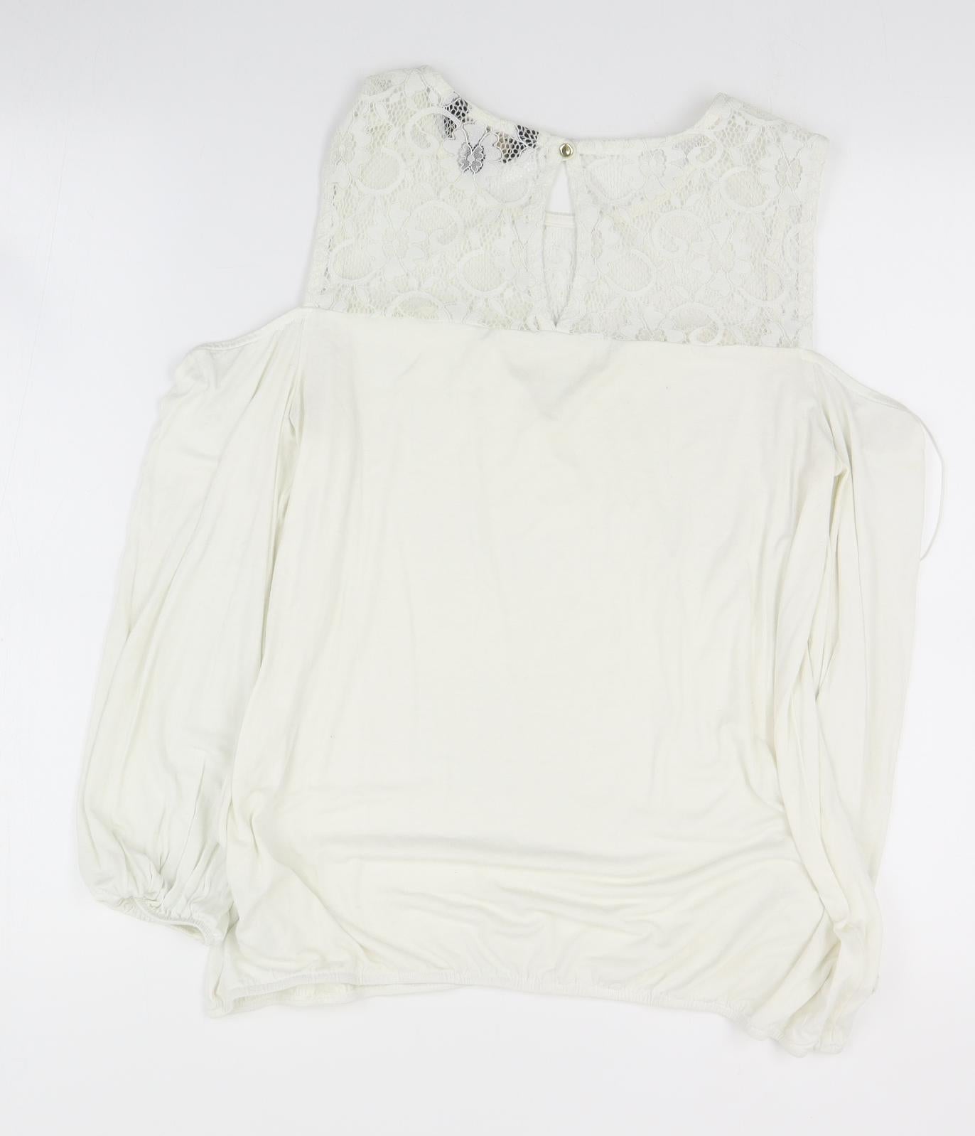 Lipsy Womens Ivory  Viscose Basic Blouse Size 12 Round Neck