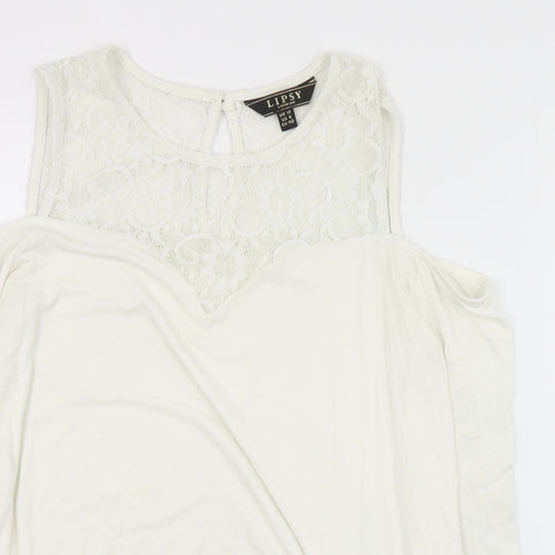 Lipsy Womens Ivory  Viscose Basic Blouse Size 12 Round Neck
