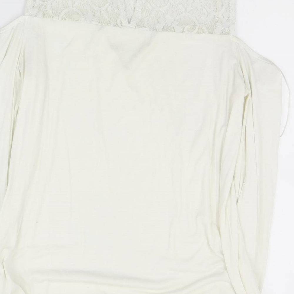 Lipsy Womens Ivory  Viscose Basic Blouse Size 12 Round Neck