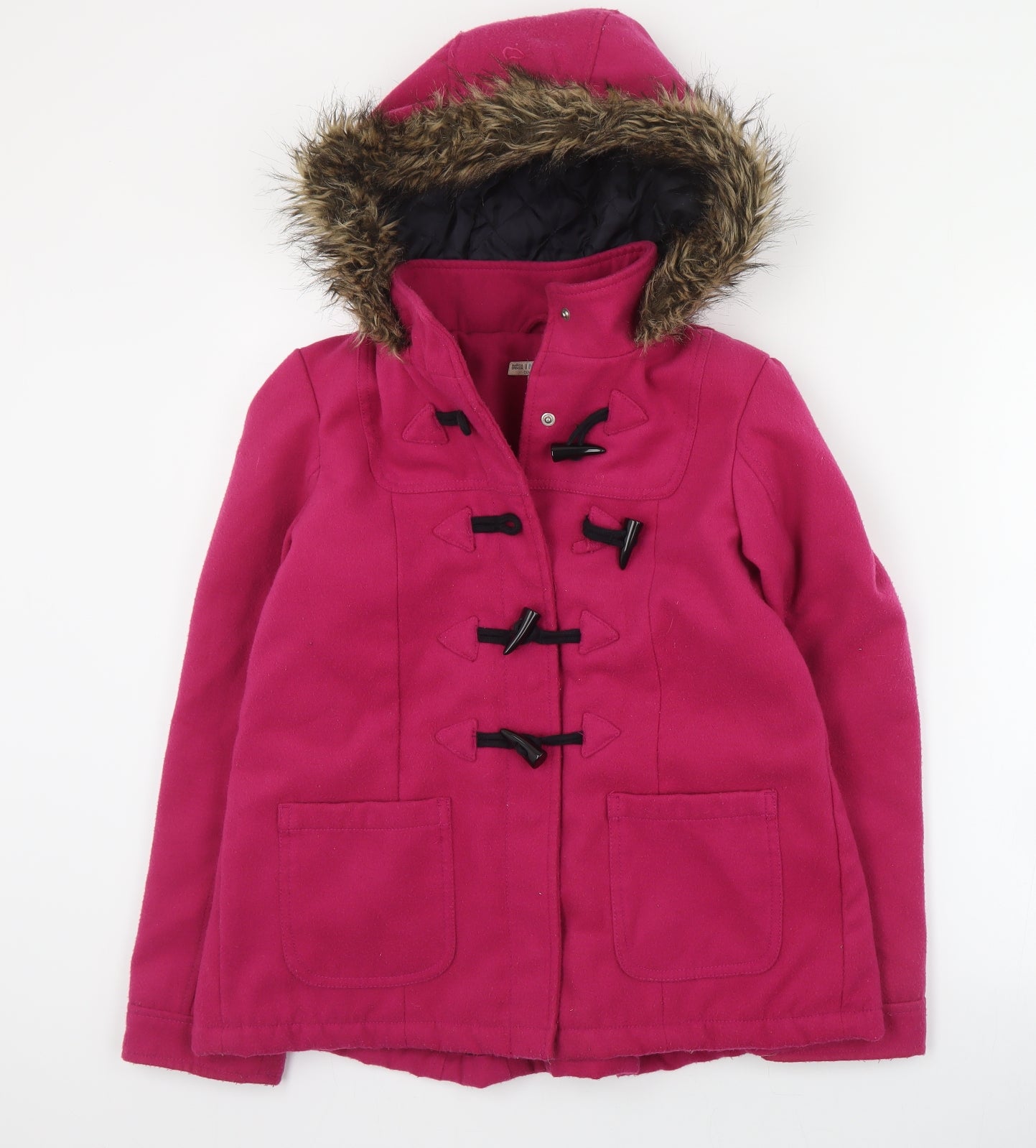 Marks and Spencer Girls Pink   Overcoat Coat Size 11-12 Years  Snap