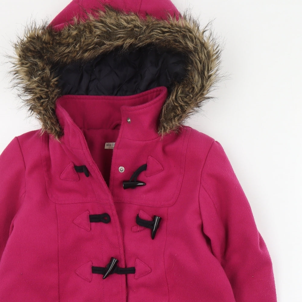 Marks and Spencer Girls Pink   Overcoat Coat Size 11-12 Years  Snap