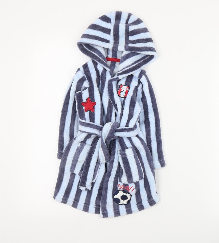 Matalan Baby Blue Striped Polyester Kimono Gown Size 9-12 Months Tie - Football