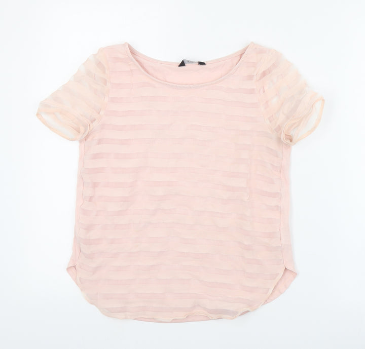 F&F Womens Pink Striped Polyester Basic Blouse Size 6 Round Neck