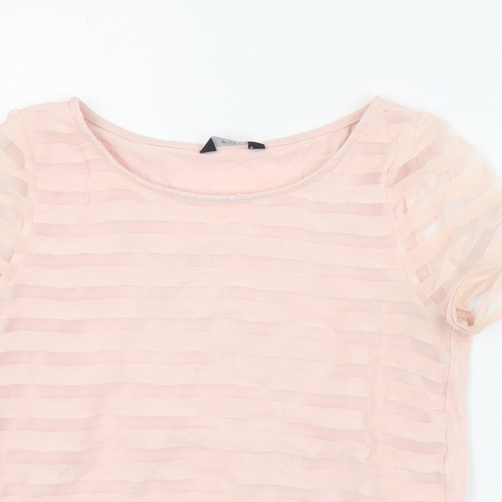 F&F Womens Pink Striped Polyester Basic Blouse Size 6 Round Neck