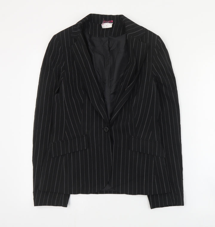 Pilot Womens Black Striped Polyester Jacket Suit Jacket Size 12