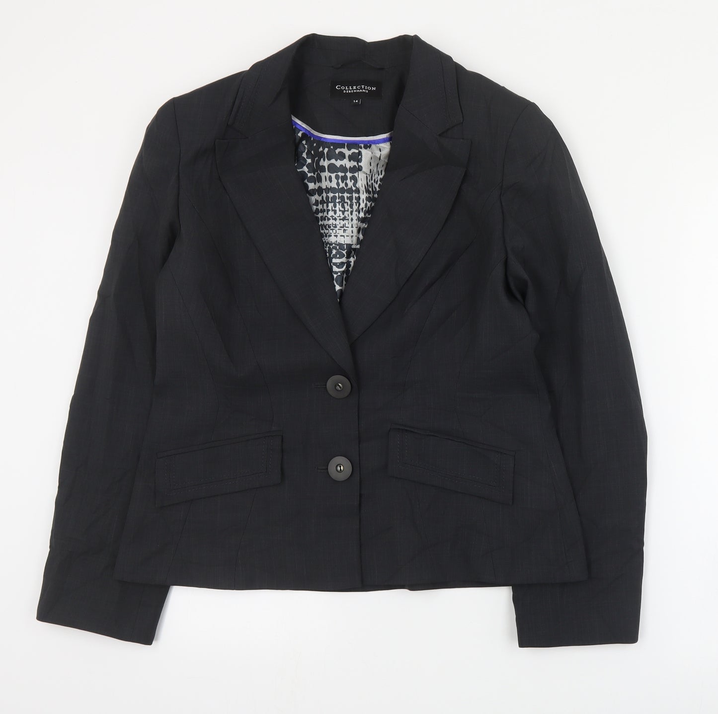 Collection Womens Grey Spotted Polyester Jacket Suit Jacket Size 14