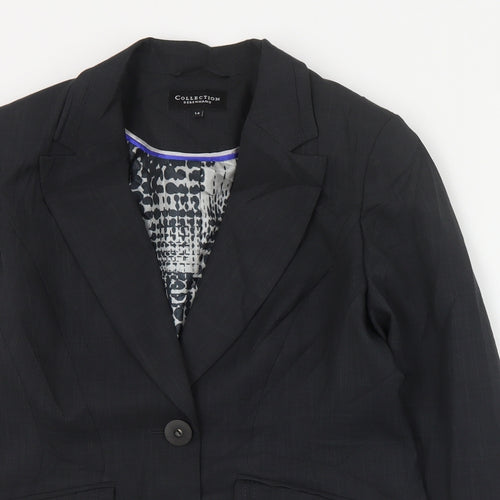 Collection Womens Grey Spotted Polyester Jacket Suit Jacket Size 14
