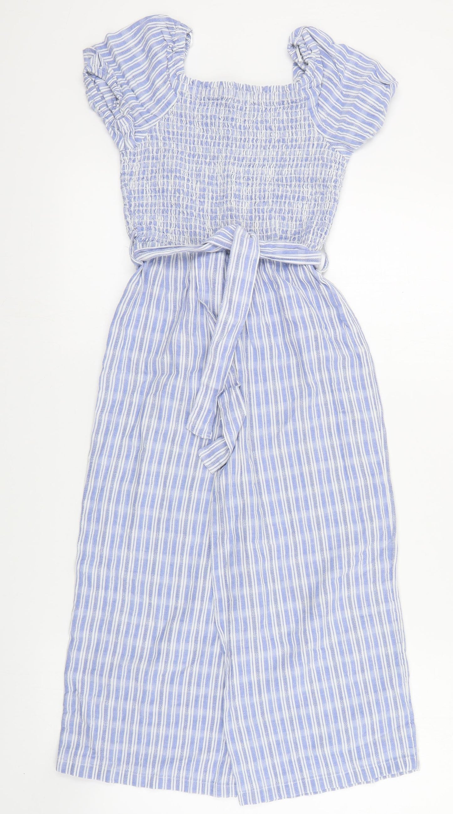 F&F Girls Blue Striped Cotton Jumpsuit One-Piece Size 8-9 Years  Pullover