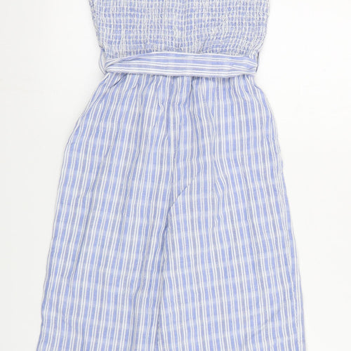 F&F Girls Blue Striped Cotton Jumpsuit One-Piece Size 8-9 Years  Pullover