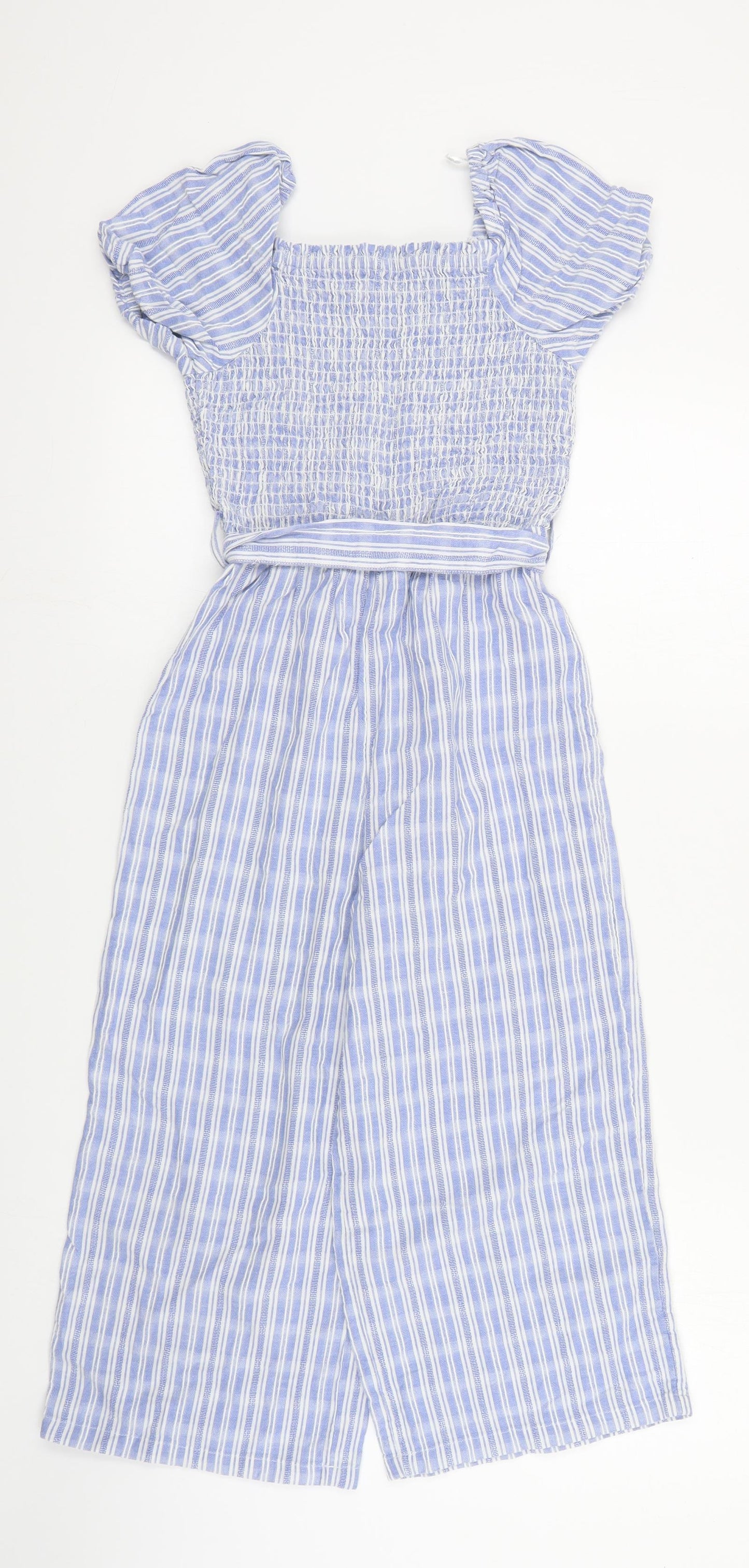 F&F Girls Blue Striped Cotton Jumpsuit One-Piece Size 8-9 Years  Pullover