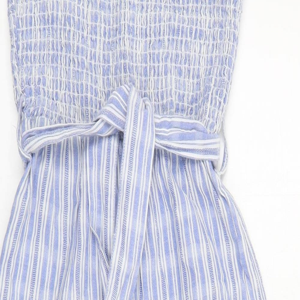 F&F Girls Blue Striped Cotton Jumpsuit One-Piece Size 8-9 Years  Pullover