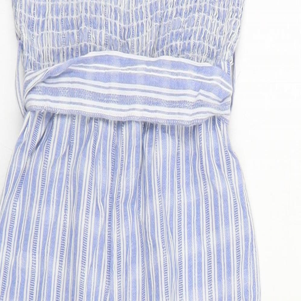 F&F Girls Blue Striped Cotton Jumpsuit One-Piece Size 8-9 Years  Pullover