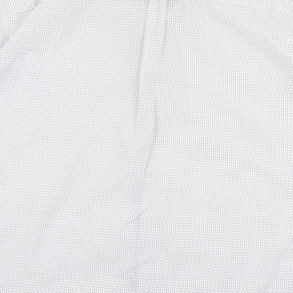 S&C Mens White Geometric Polyester  Button-Up Size L Collared Button