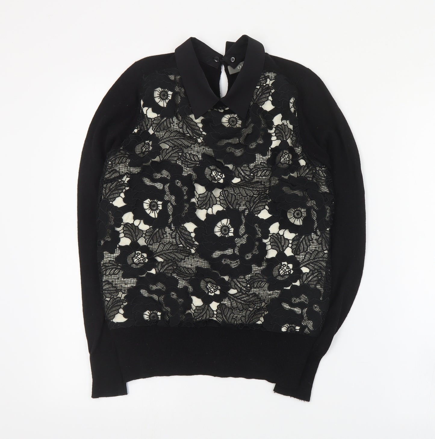 Oasis Womens Black Collared  Cotton Pullover Jumper Size XS