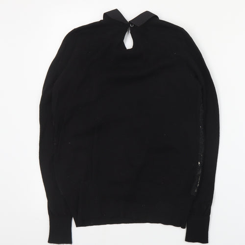 Oasis Womens Black Collared  Cotton Pullover Jumper Size XS