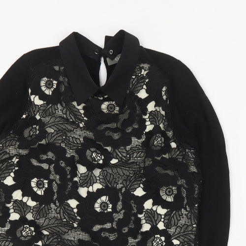 Oasis Womens Black Collared  Cotton Pullover Jumper Size XS