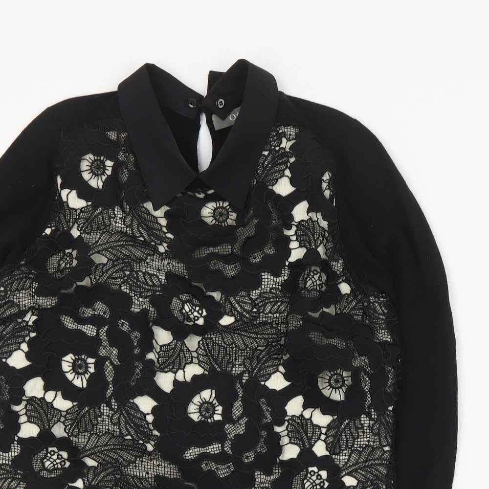 Oasis Womens Black Collared  Cotton Pullover Jumper Size XS
