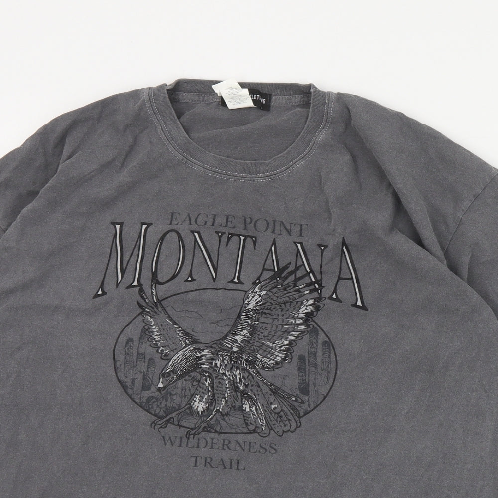PRETTYLITTLETHING Womens Grey  Cotton Basic T-Shirt Size M Crew Neck