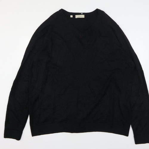 W&B Mens Black V-Neck  Acrylic Pullover Jumper Size 2XL