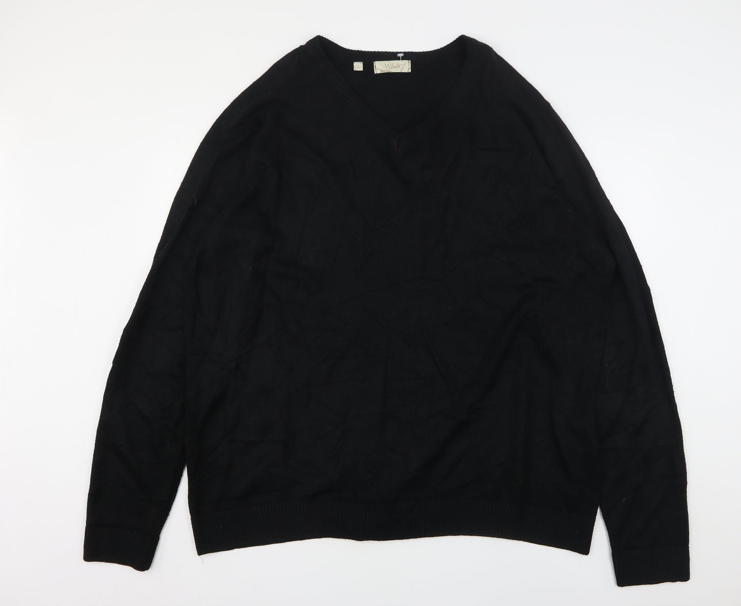 W&B Mens Black V-Neck  Acrylic Pullover Jumper Size 2XL