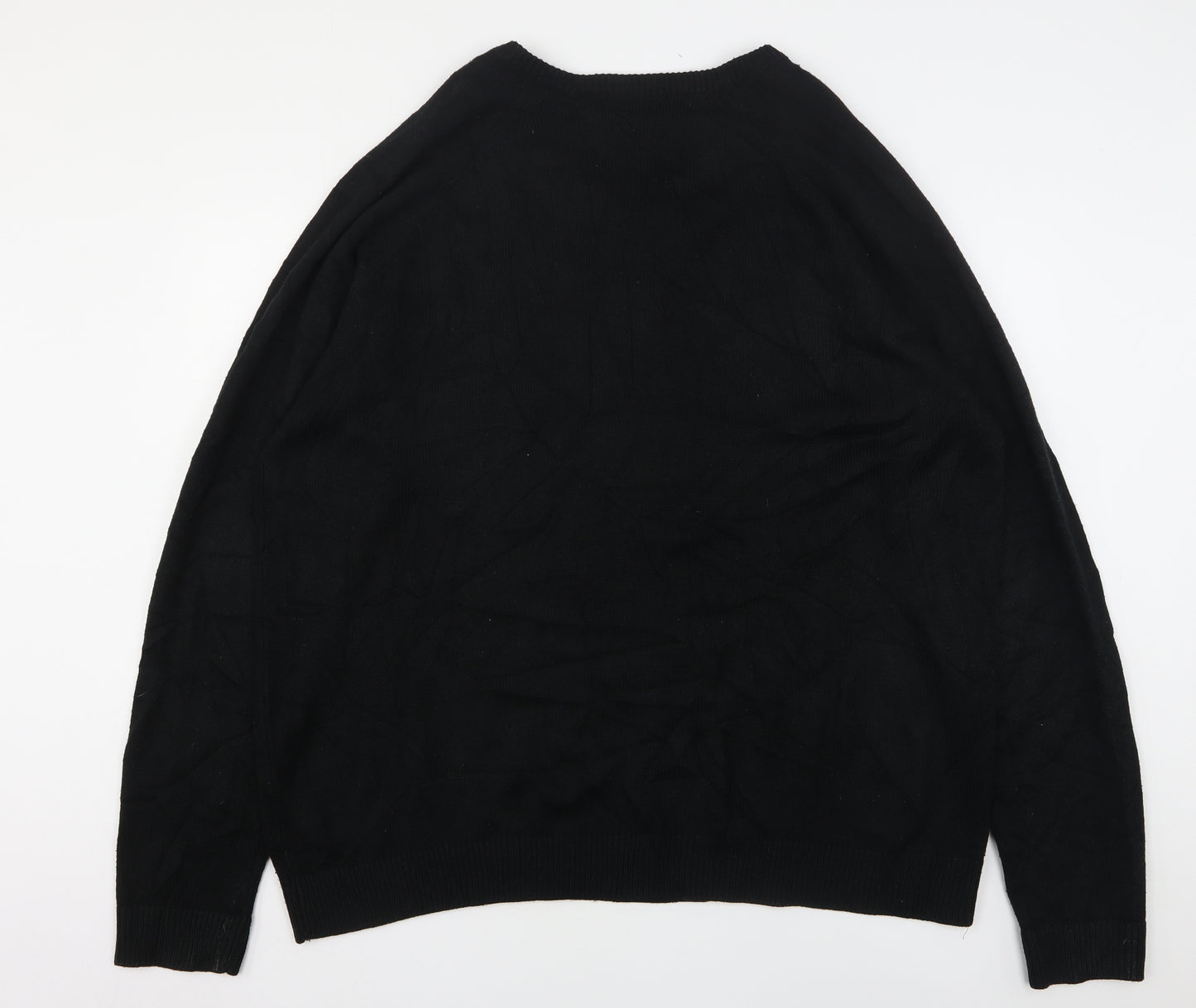 W&B Mens Black V-Neck  Acrylic Pullover Jumper Size 2XL