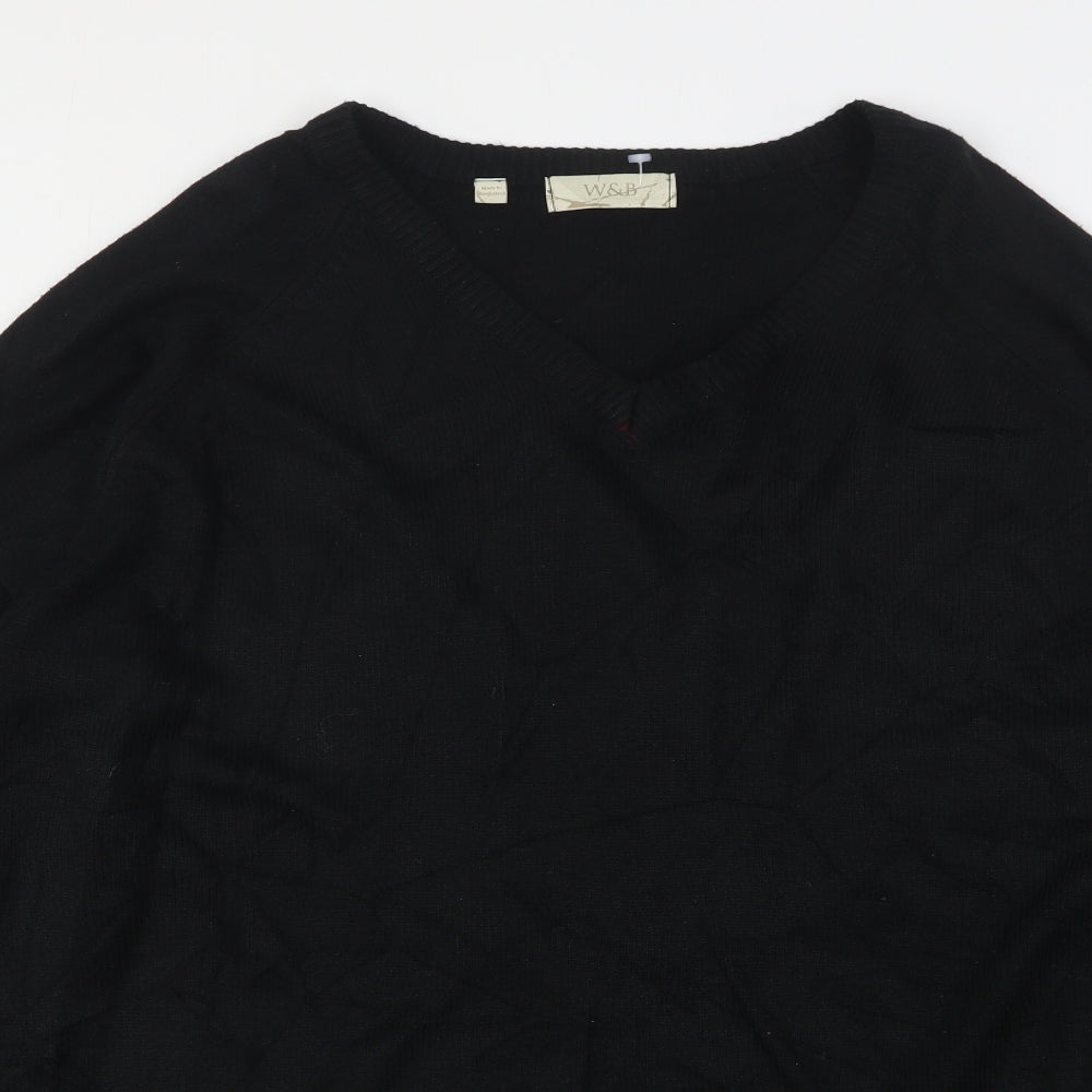 W&B Mens Black V-Neck  Acrylic Pullover Jumper Size 2XL