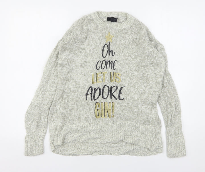 New Look Womens Grey Round Neck Acrylic Pullover Jumper Size S