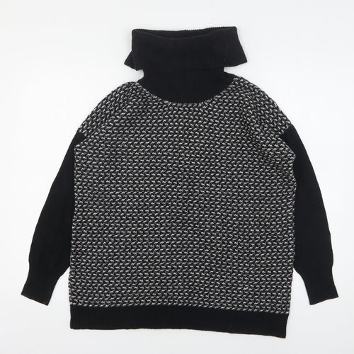 Wallis Womens Black Roll Neck Geometric Acrylic Pullover Jumper Size S