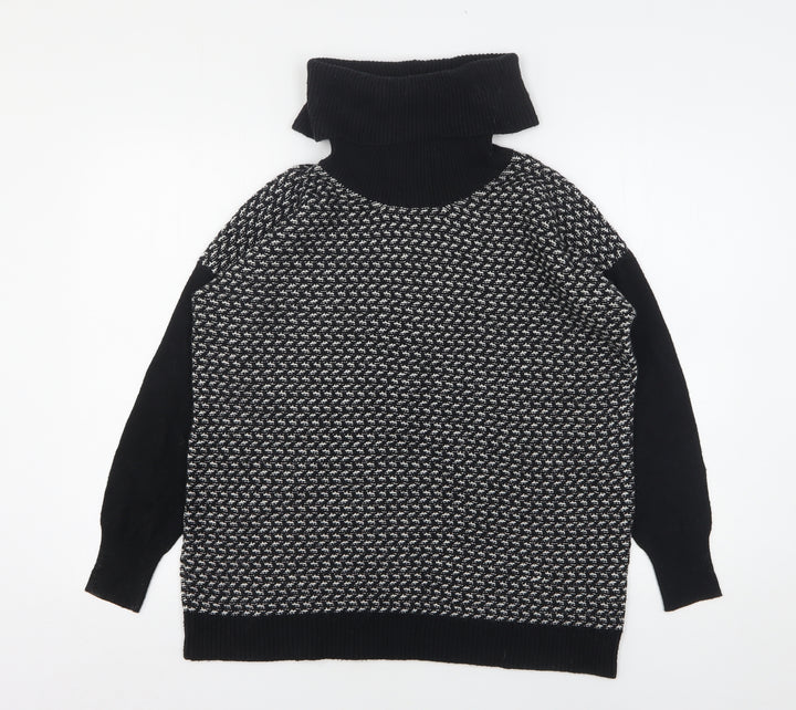 Wallis Womens Black Roll Neck Geometric Acrylic Pullover Jumper Size S