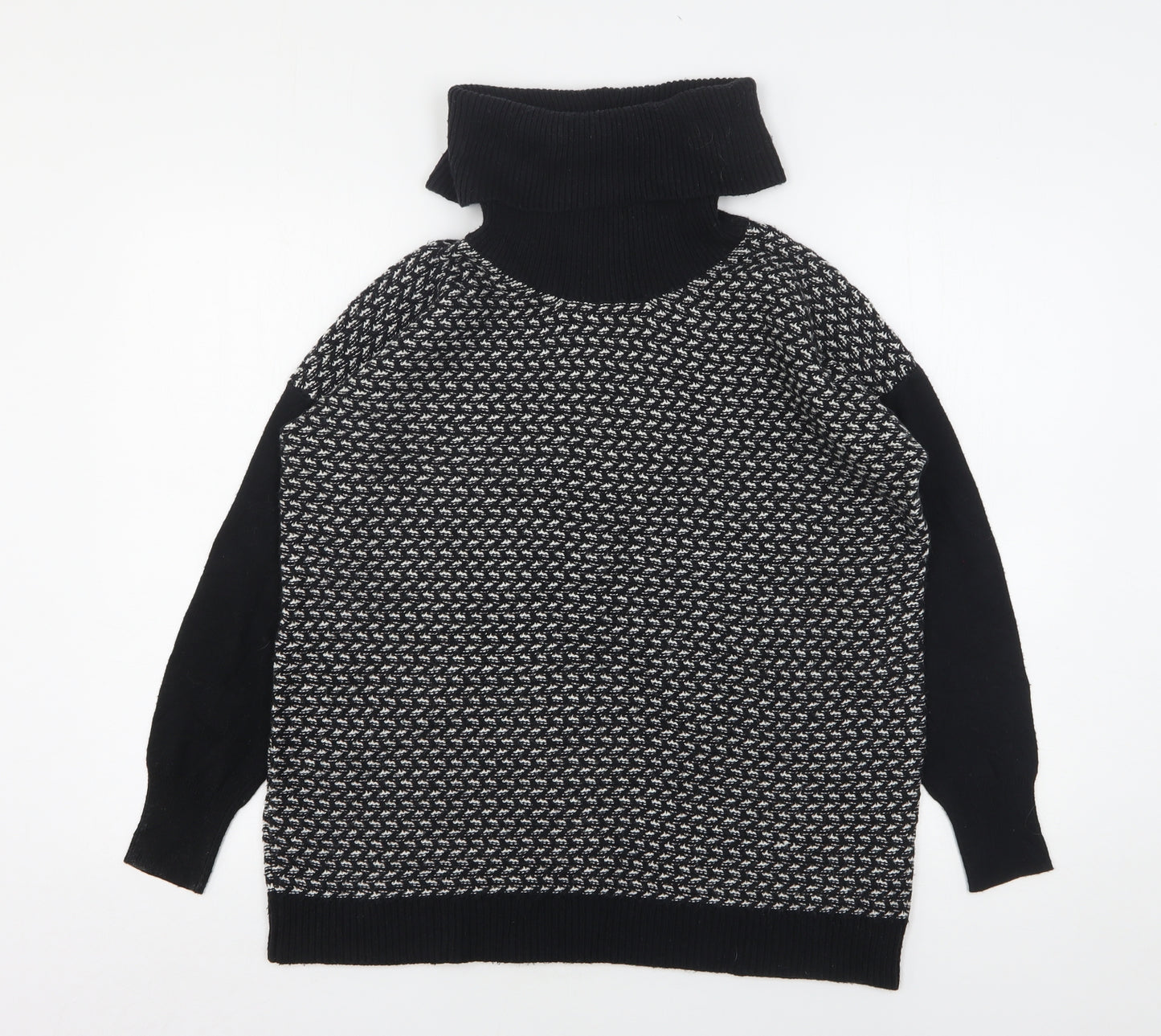 Wallis Womens Black Roll Neck Geometric Acrylic Pullover Jumper Size S