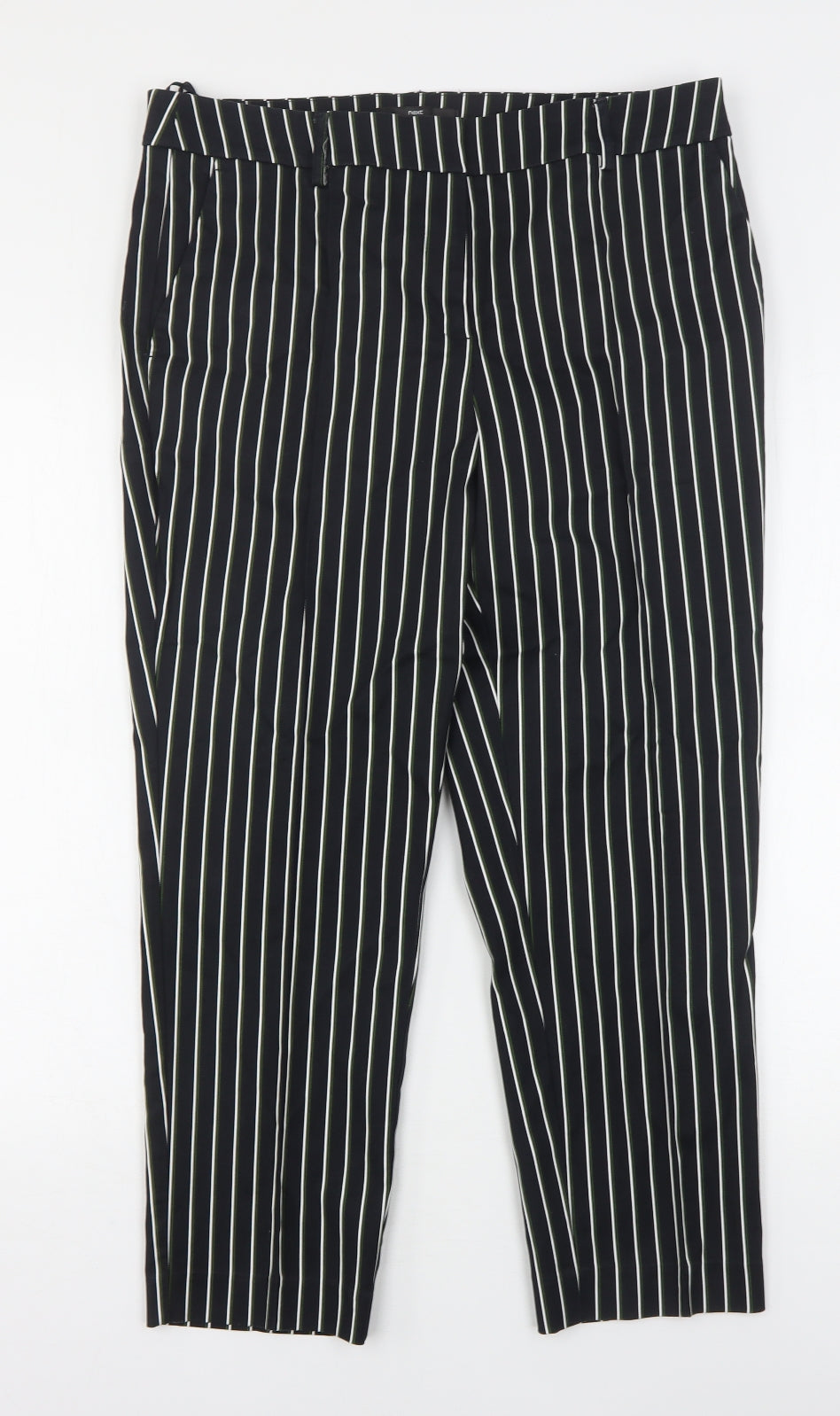 NEXT Womens Multicoloured Striped Cotton Cropped Trousers Size 14 L25 in Regular