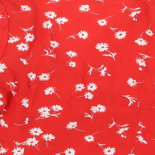 New Look Womens Red Floral Viscose Basic Blouse Size 12 V-Neck