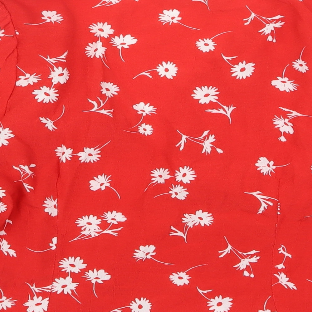 New Look Womens Red Floral Viscose Basic Blouse Size 12 V-Neck
