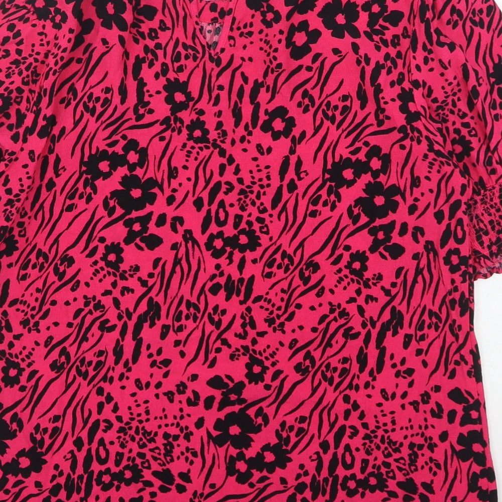 Marks and Spencer Womens Pink Animal Print Viscose Basic Blouse Size 8 Round Neck
