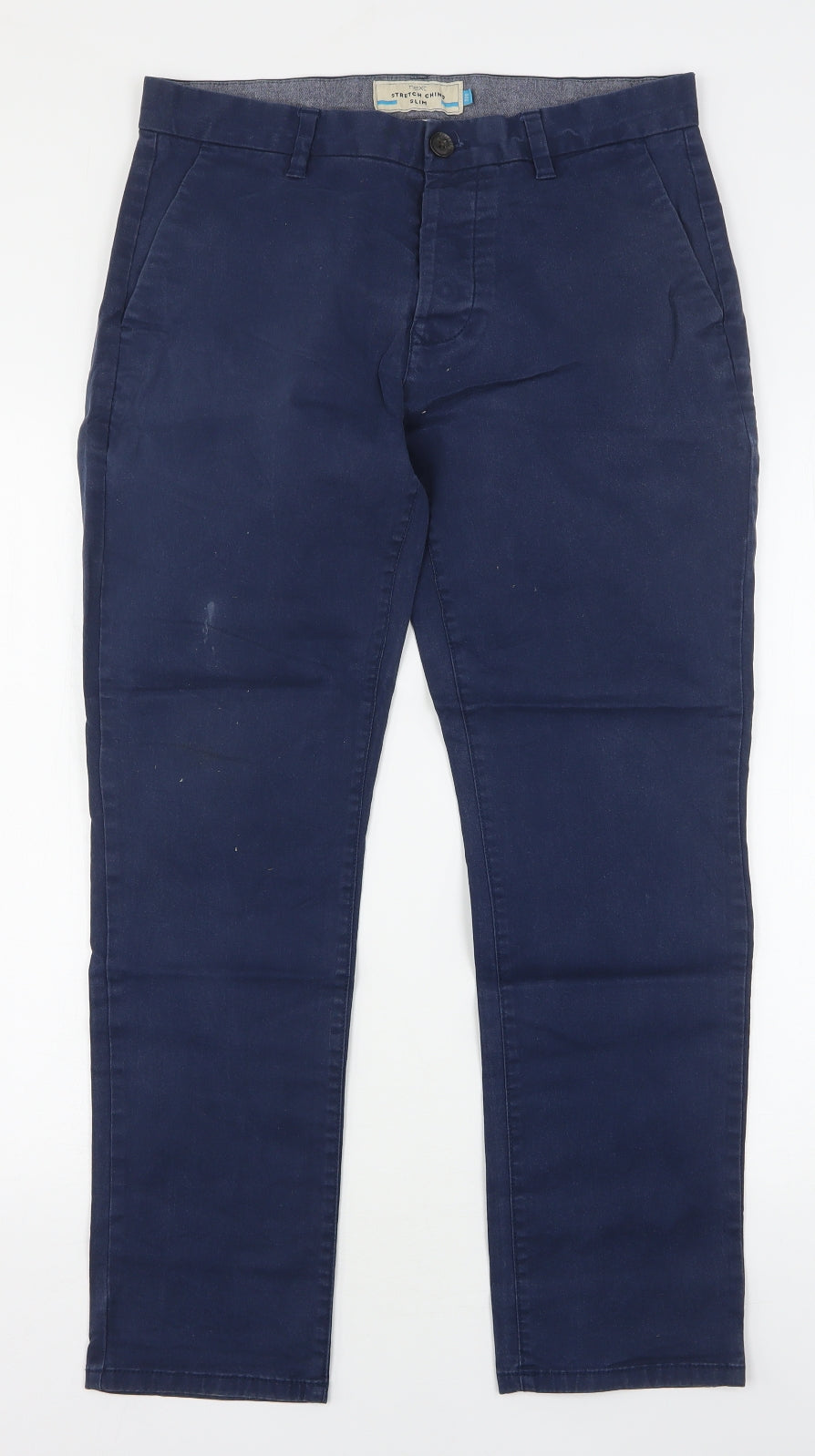 NEXT Mens Blue  Cotton Chino Trousers Size 32 L29 in Slim