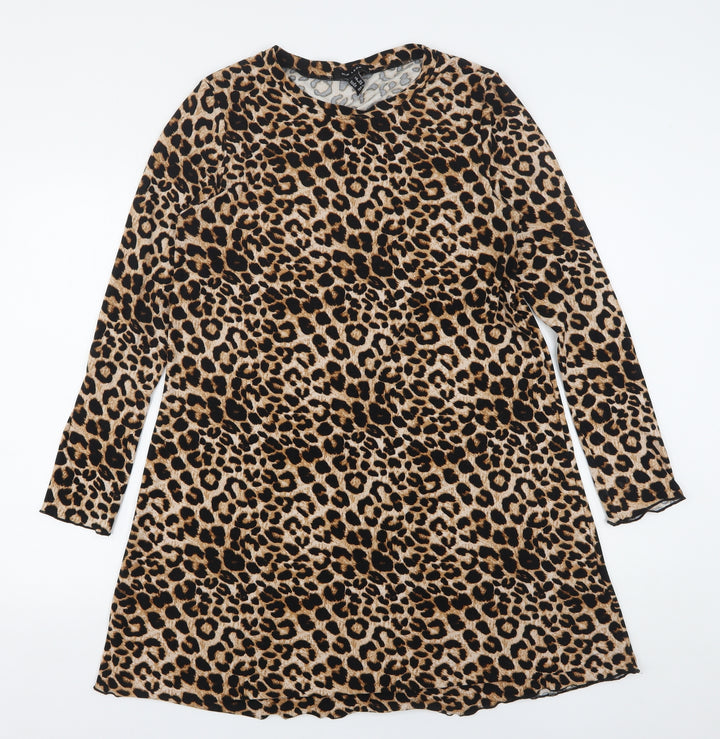 Topshop Womens Multicoloured Animal Print Polyester A-Line  Size 12  Round Neck