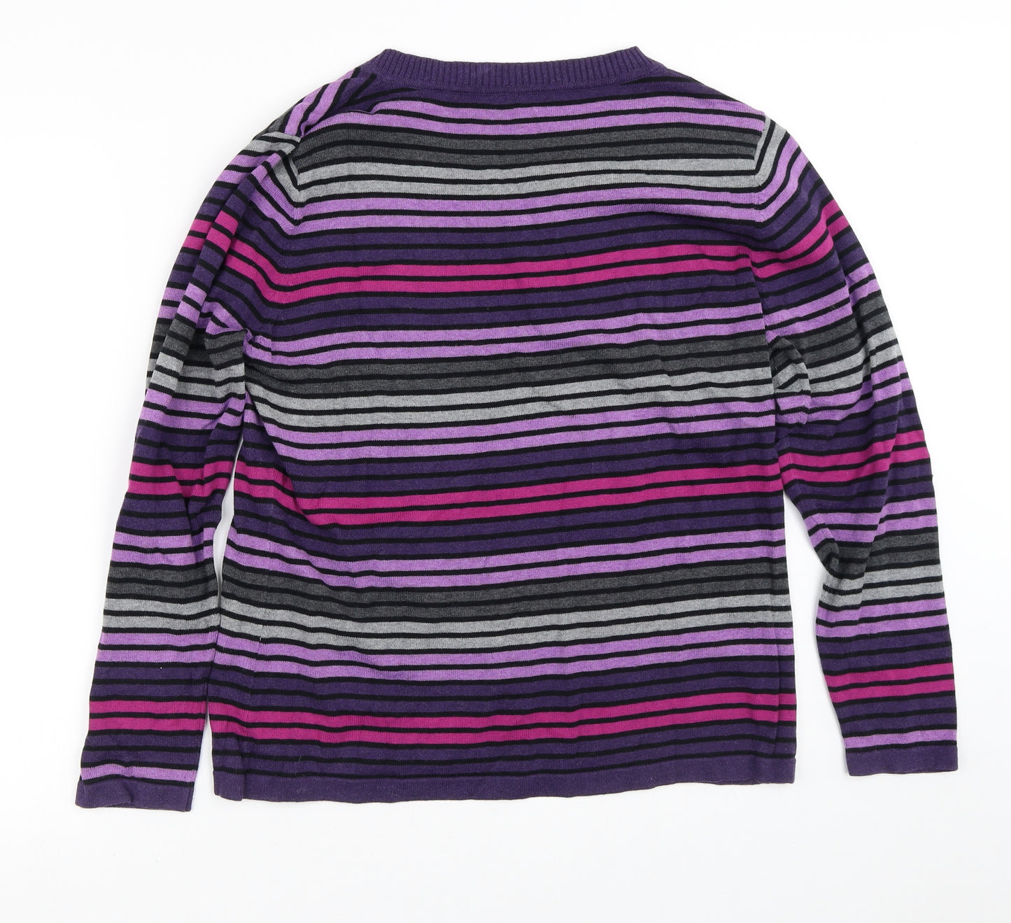 Preworn Womens Purple V-Neck Striped Cotton Pullover Jumper Size XL